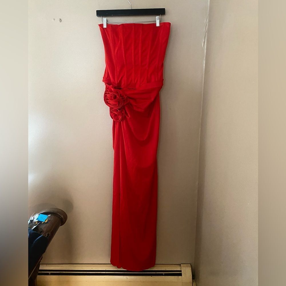 NBD Jake Gown red bustier corset strapless maxi rosette prom event Revolve XS - Picture 11 of 15